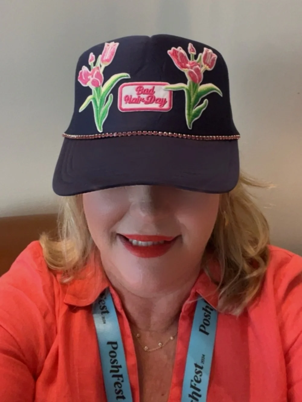 OTTO Navy Mesh Trucker Cap Rhinestones‎ Tulips Bad Hair Day
